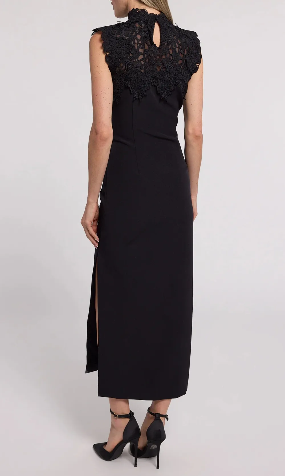 Lace Panel Crepe Turtleneck Dress