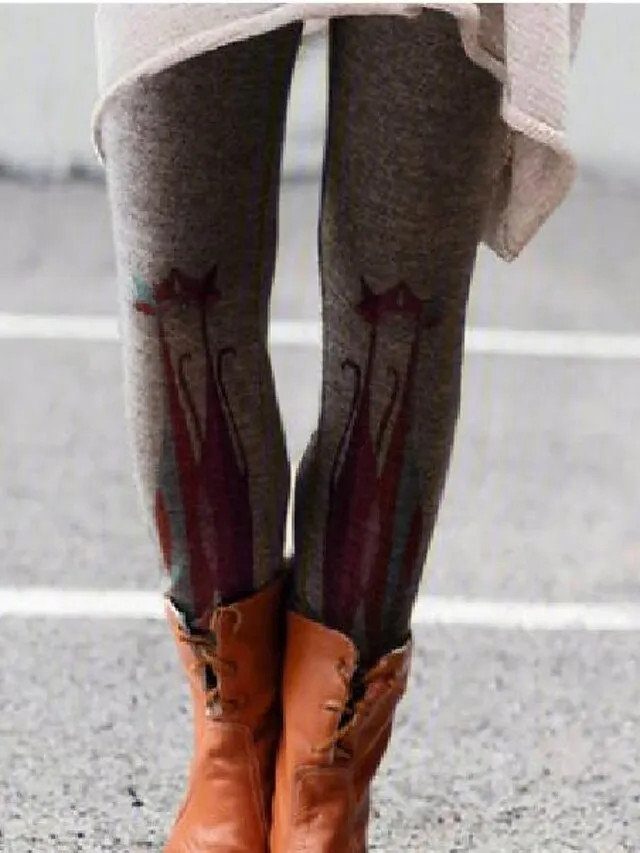 Women's Fleece Lined Leggings Warm Full Length Winter Leggings Print High Elasticity Mid Waist Fashion Designer Halloween Daily 1 2 S M Winter