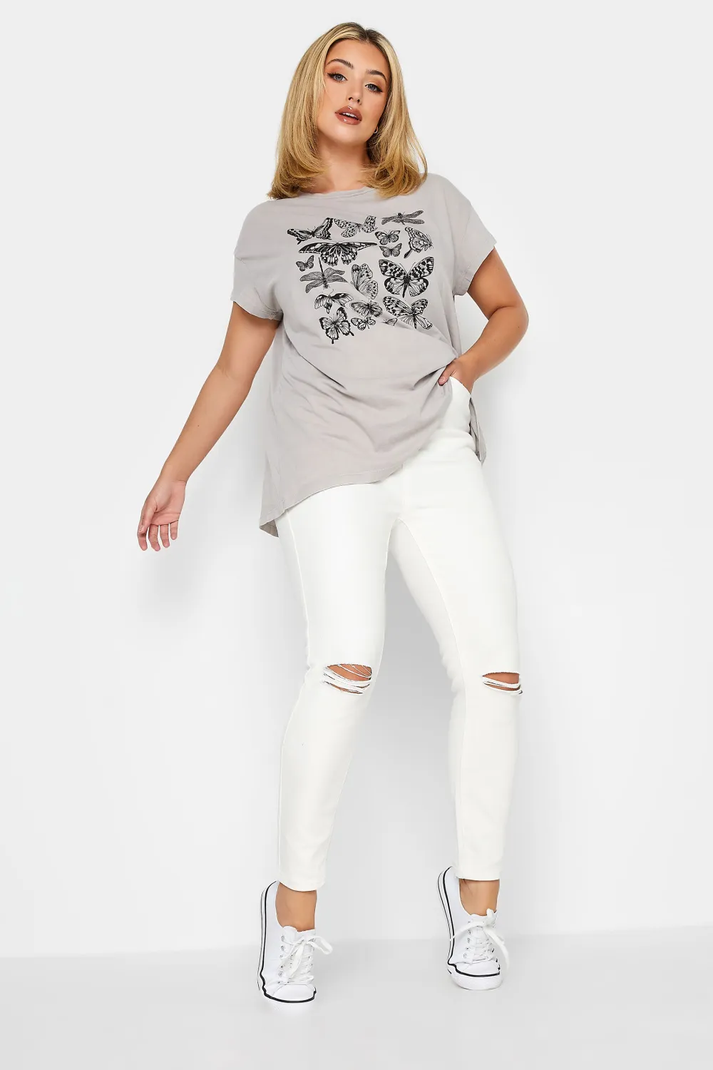 YOURS Curve White Ripped Knee Skinny Stretch AVA Jeans