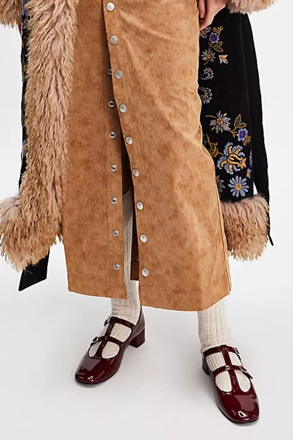 Corduroy Button Front Midi Skirt