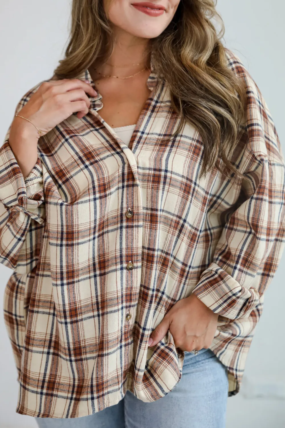Adorably Classic Beige Plaid Flannel
