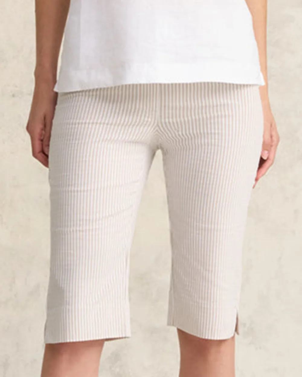 Striped Knit Knee Length Shorts