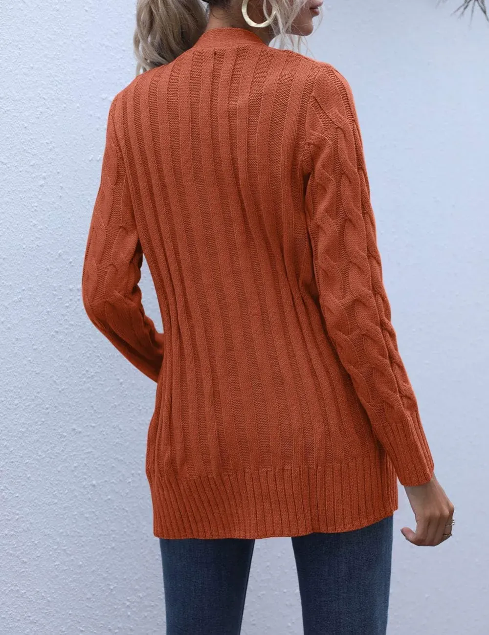 MEROKEETY Women's 2024 Fall Long Sleeve Cable Knit Sweater Open Front Cardigan Button Loose Outerwear