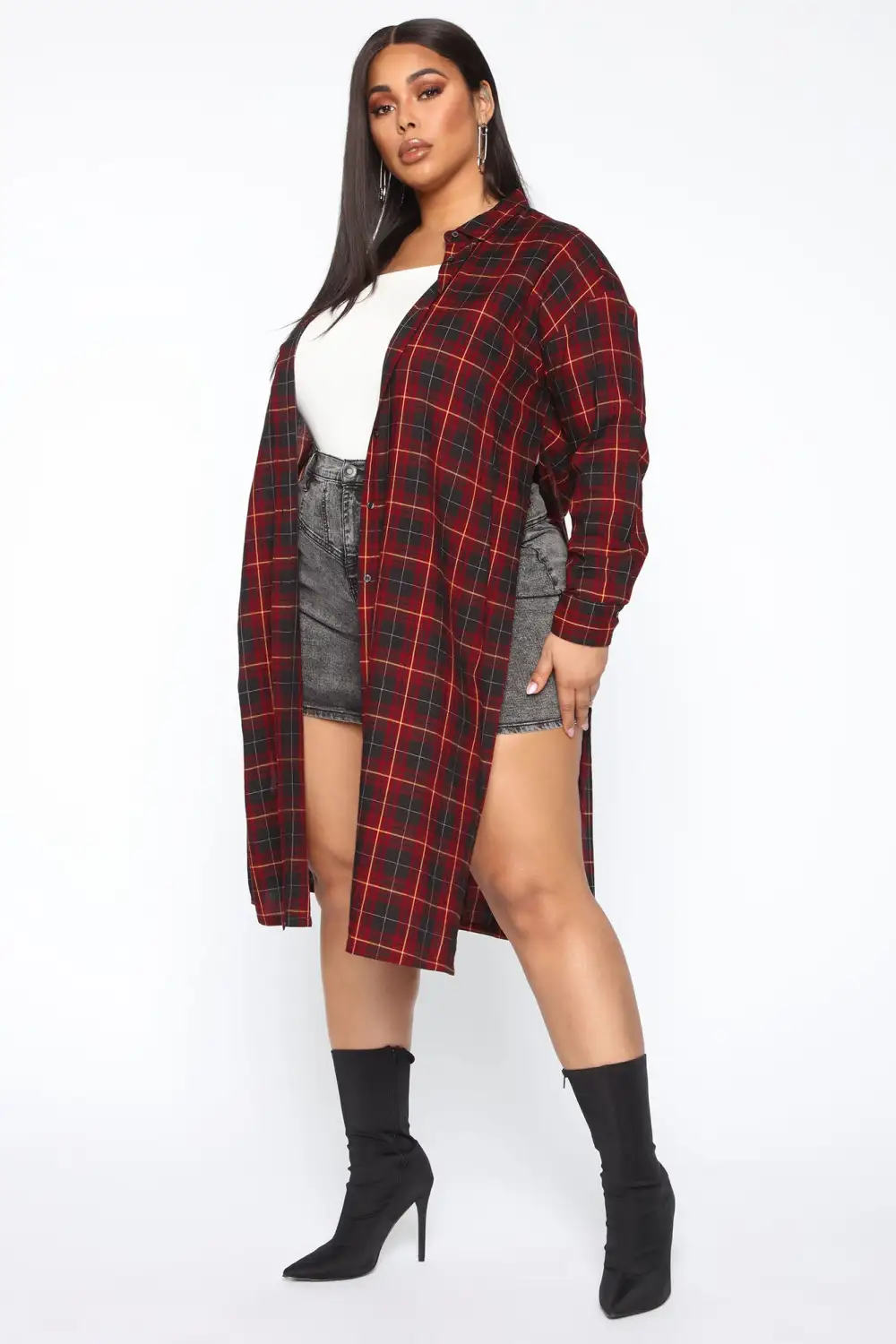 Paris Plaid Maxi Top - Red/Combo