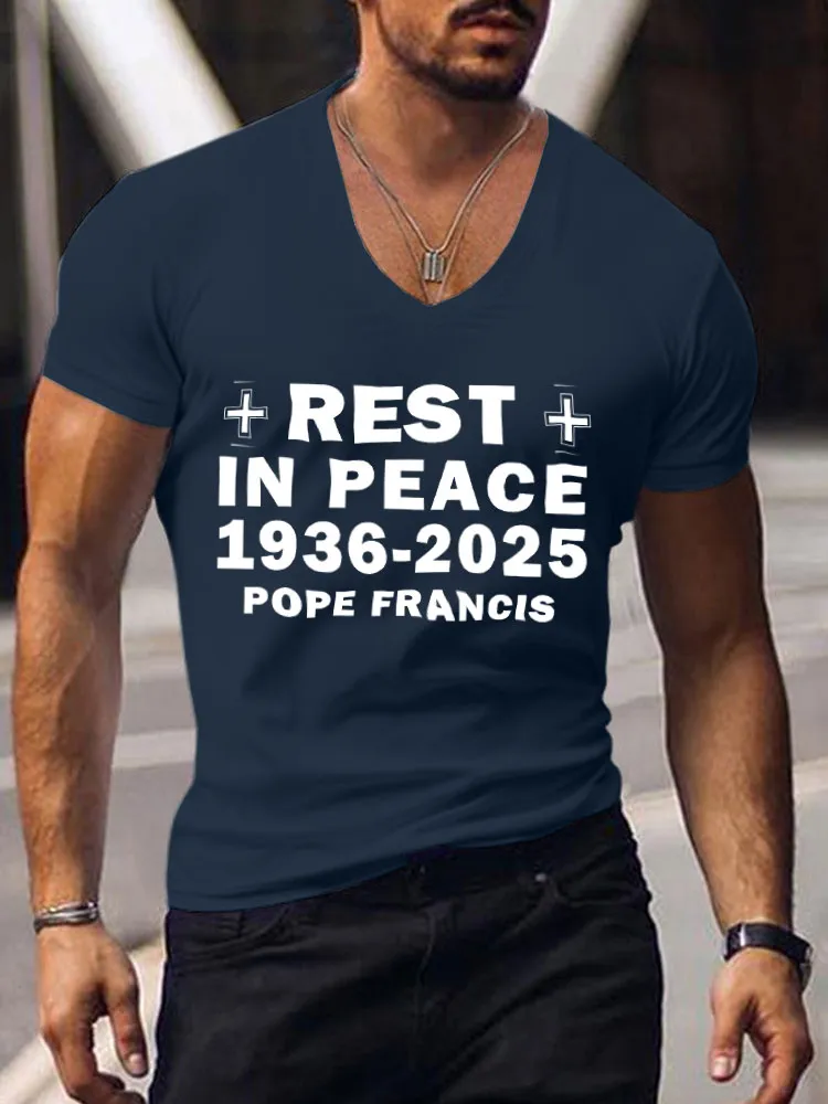 Men'S Rest In Peace 1936-2025 Pope Francis V-Neck T-Shirt