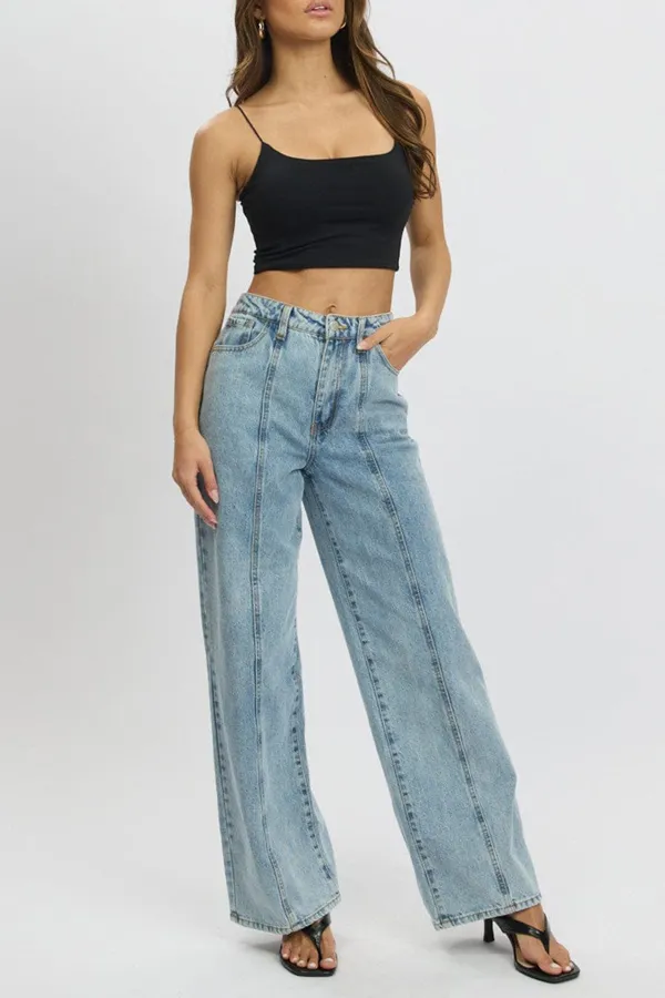 Denim Wide Leg Jean Mid Rise
