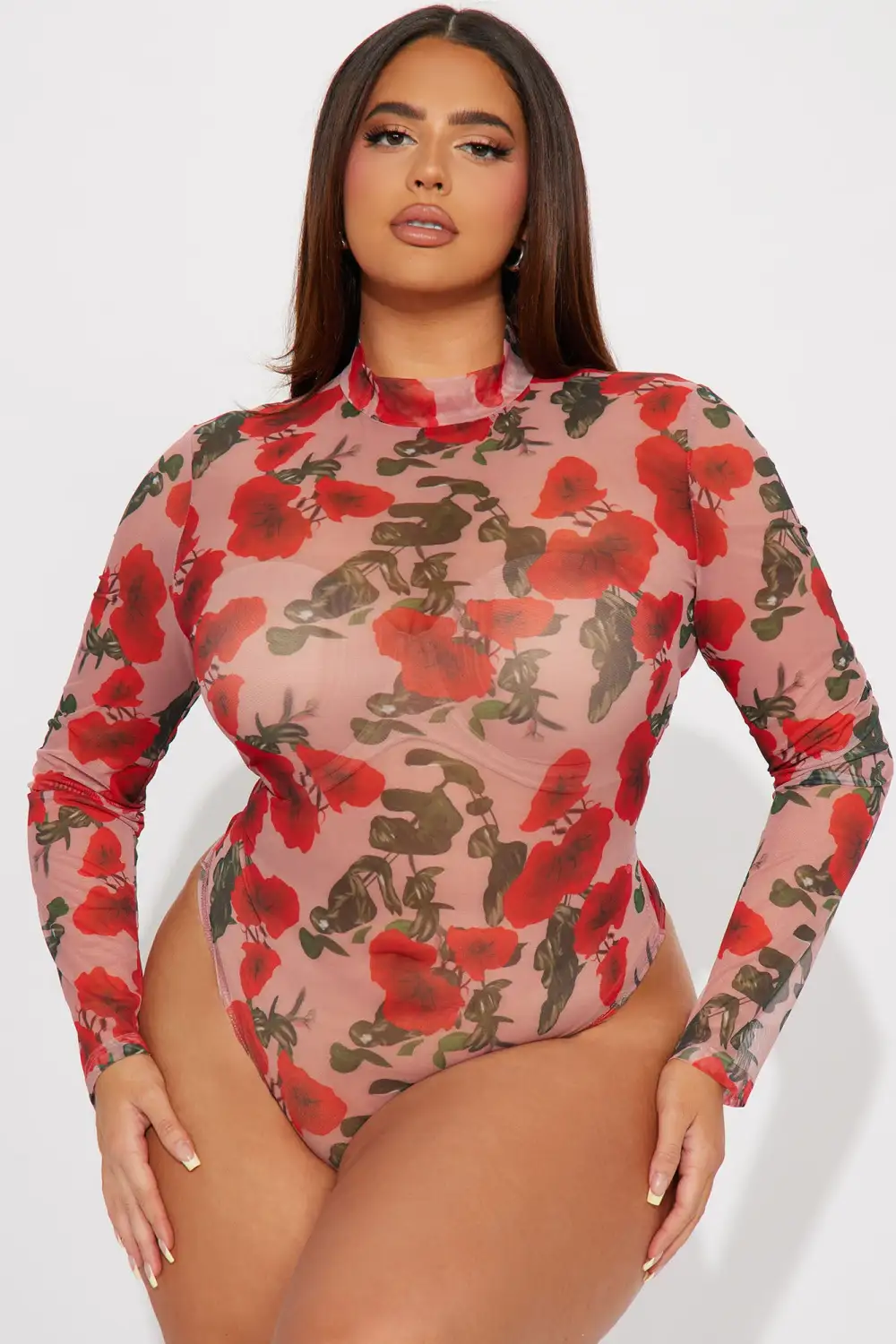 Roses Are Red Mesh Bodysuit - Red/combo