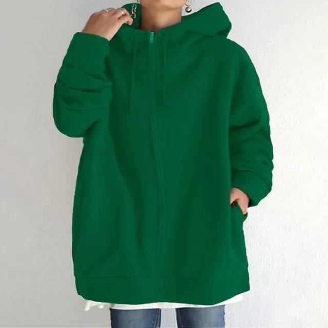 Women's Winter Jacket Hoodie Coat Solid Color Sport Causal Long Sleeve Hoodie Regular Winter Fall Deep Purple Grass Green Black M L XL
