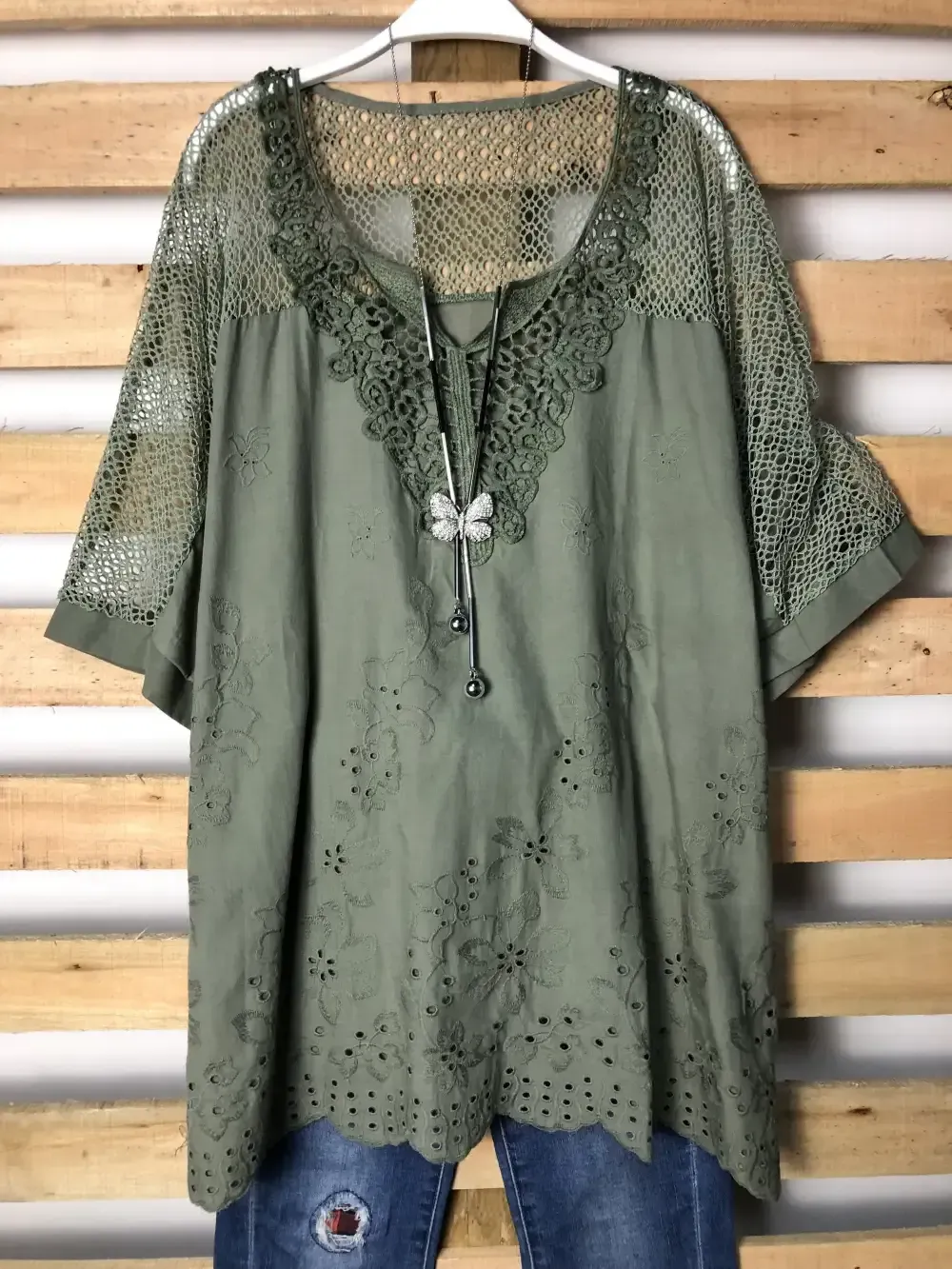 Woman Fashion Openwork Lace Shirt Tops Blouse