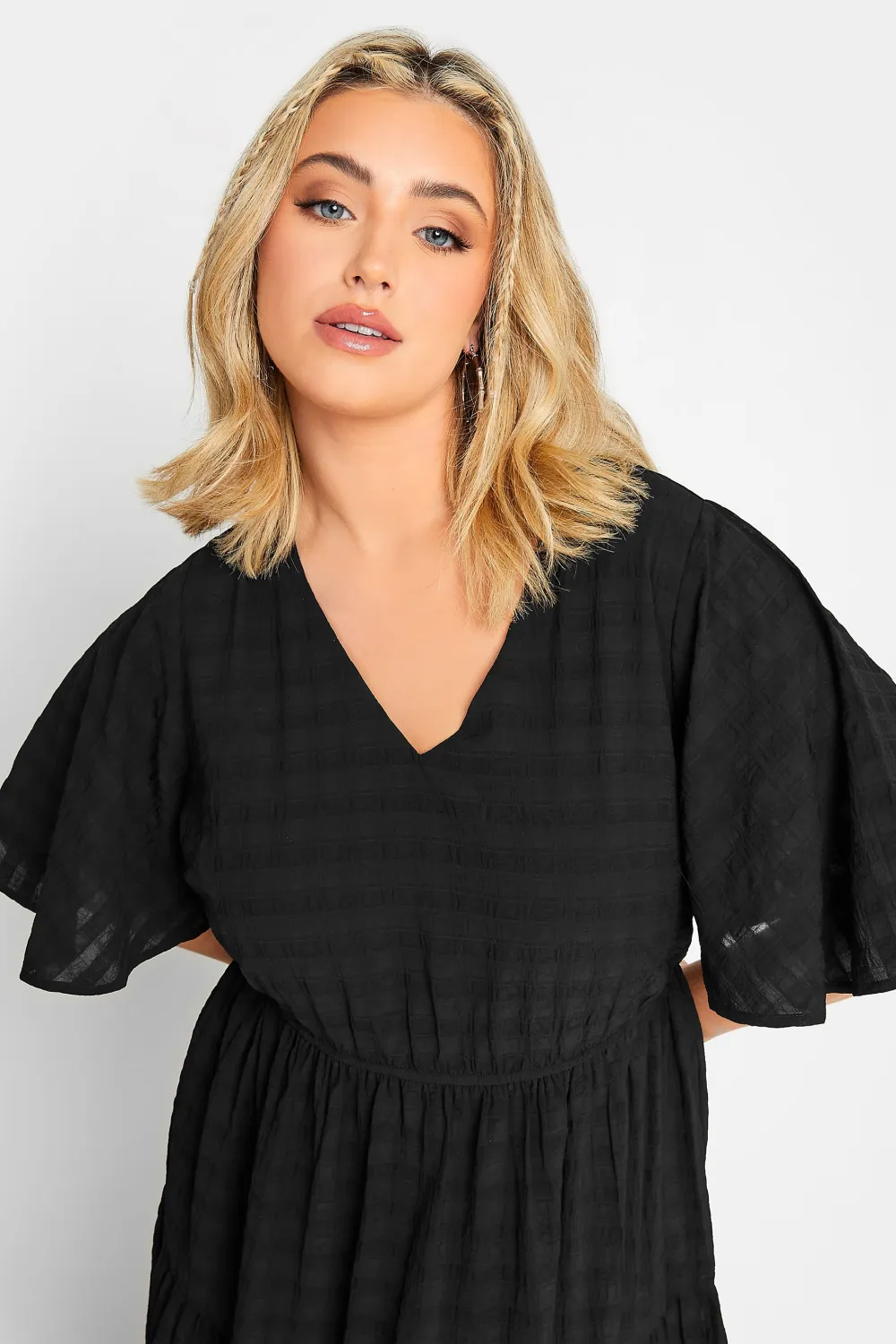 YOURS Curve Black Textured Tiered Smock Dress