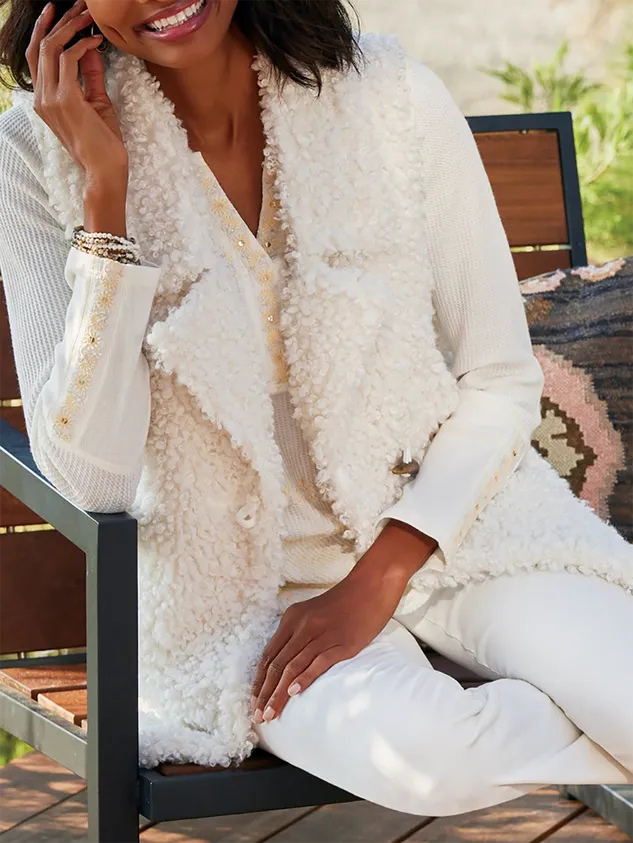 Women Casual Plain Autumn Natural Heavyweight Daily Sleeveless Shawl Collar Teddy Velvet Teddy Jacket