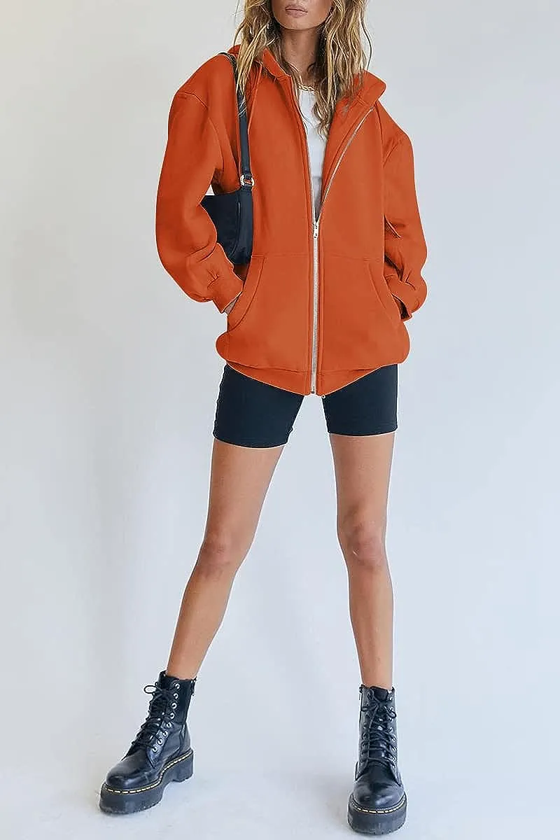 Women's Cute Hoodies Teen Girl Fall Jacket Oversized Sweatshirts Casual Drawstring Zip Up Y2K Hoodie with Pocket