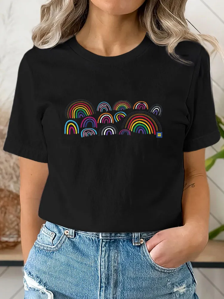 Pure Cotton Round-Neck Short-Sleeved Shirt LGBTQ+ Rainbows T-Shirt