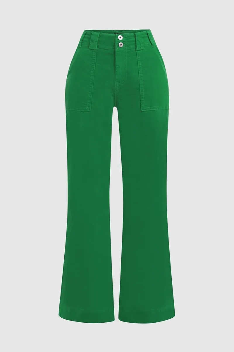 Corduroy Dual Button Zip Fly Low Waist Flare Pants