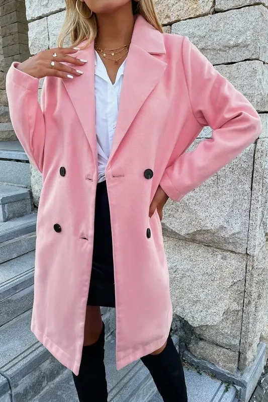Front Buttons Lapel Coat in Pink