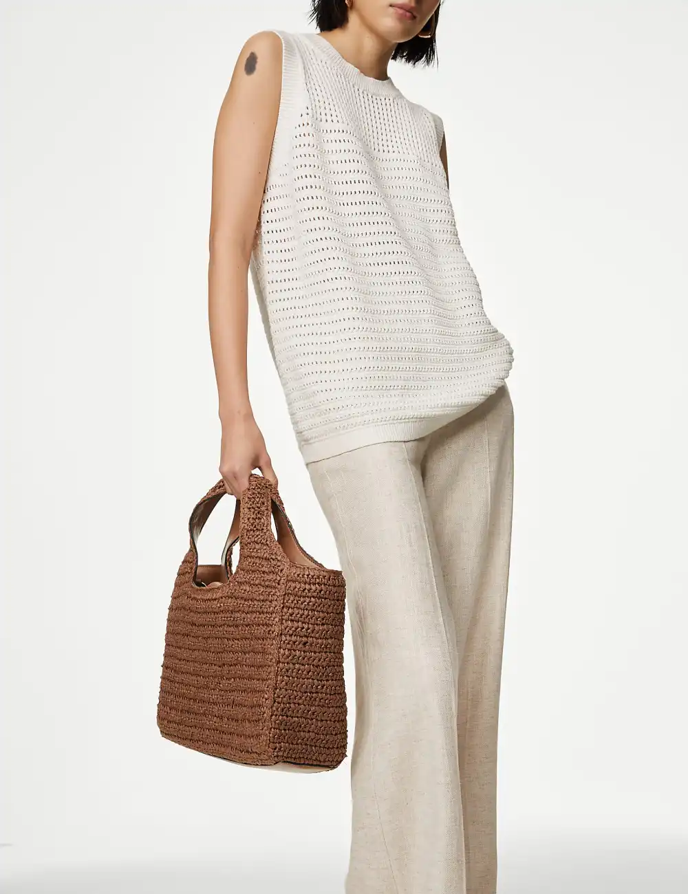 Dark Natural Wide Leg Drape Trousers