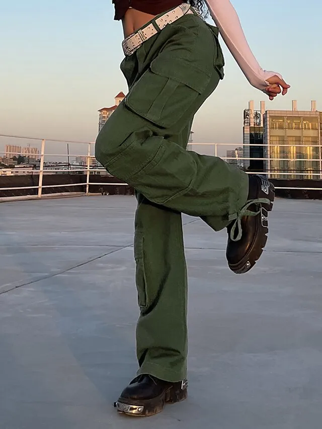 Women's Cargo Pants Pants Trousers Baggy Full Length Cotton Blend Baggy Micro-elastic Mid Waist Fashion Casual Office Black Green S M Autumn / Fall