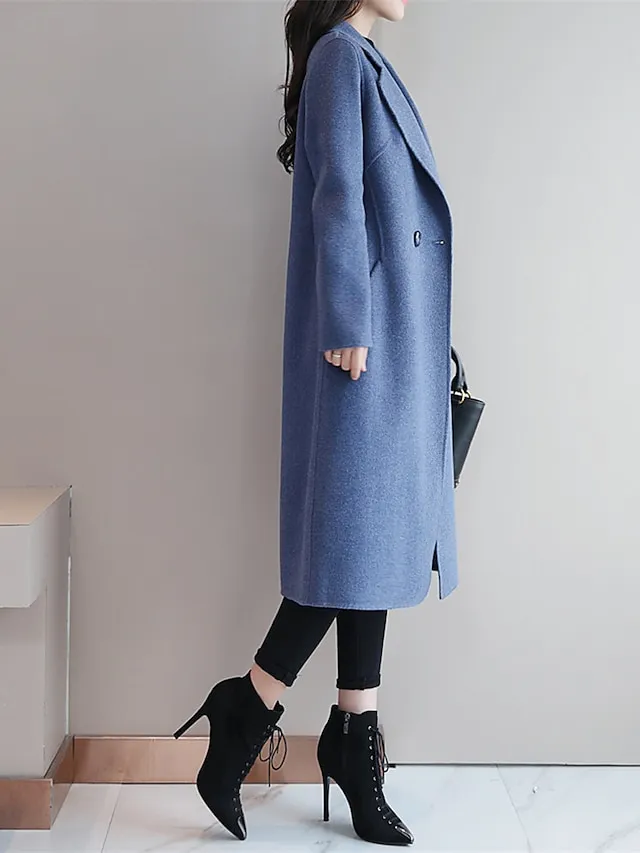 Women's Coat Long Coat Black Blue Camel Red Active Street Fall Regular Fit S M L XL XXL 3XL / Daily / Winter