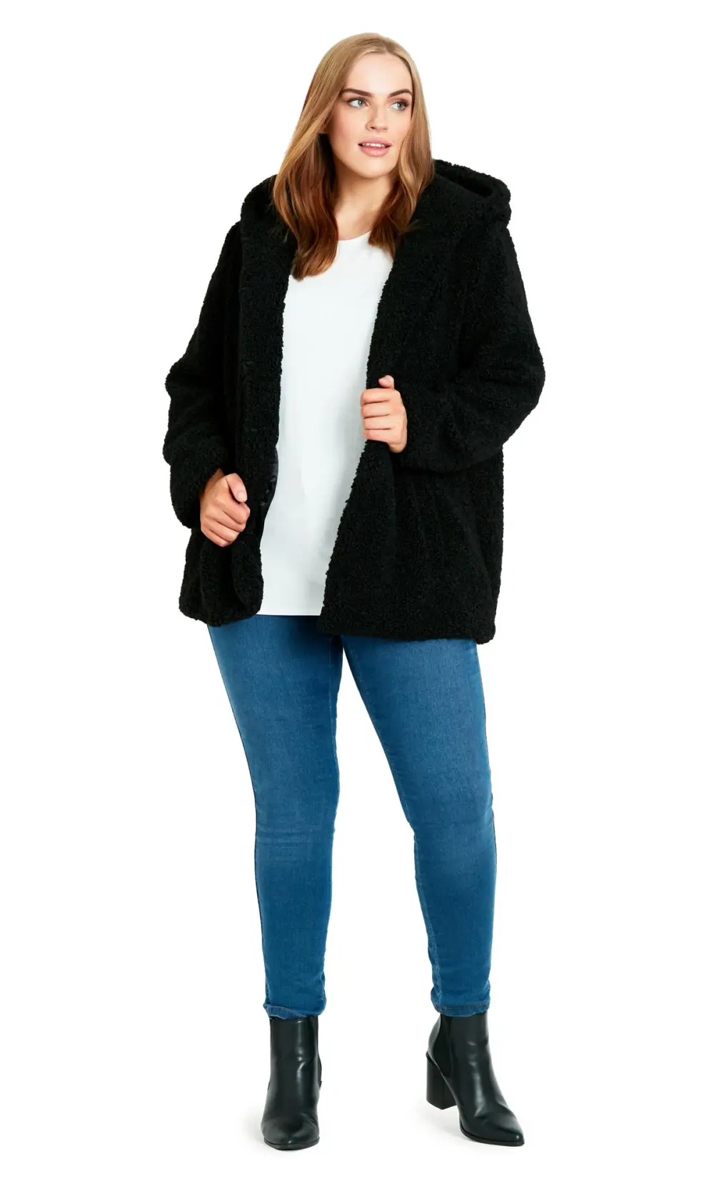 Evans Black Teddy Hooded Jacket