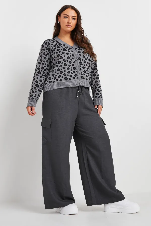 YOURS Curve Khaki Green Linen Look Cargo Trousers