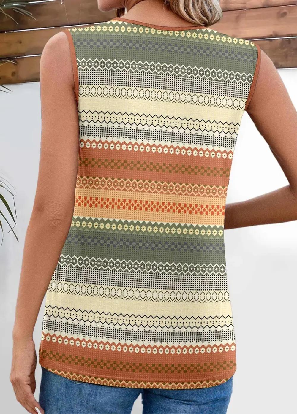 Multi Color Pleated Striped Square Neck Tank Top