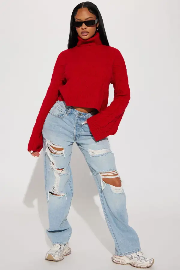 Endless Cuddles Cable Knit Sweater - Red