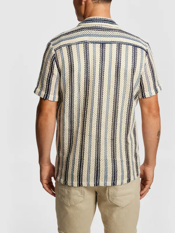 Blue And White Striped Short Sleeve Shirt