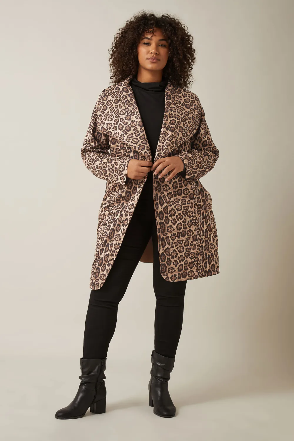 Evans Brown Leopard Print Wrap Coat