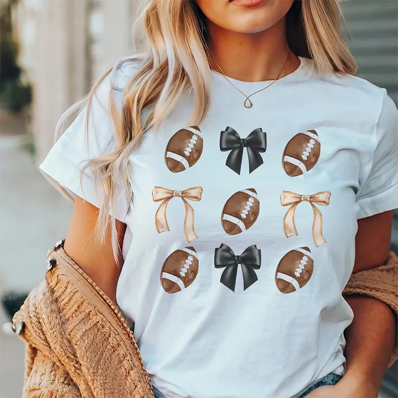 Women's Football Print Round Neck Short Sleeved T-shirt