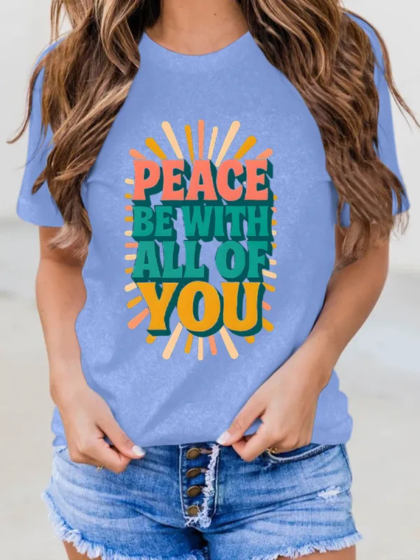 Peace-Themed Graphic Short-Sleeved T-Shirts