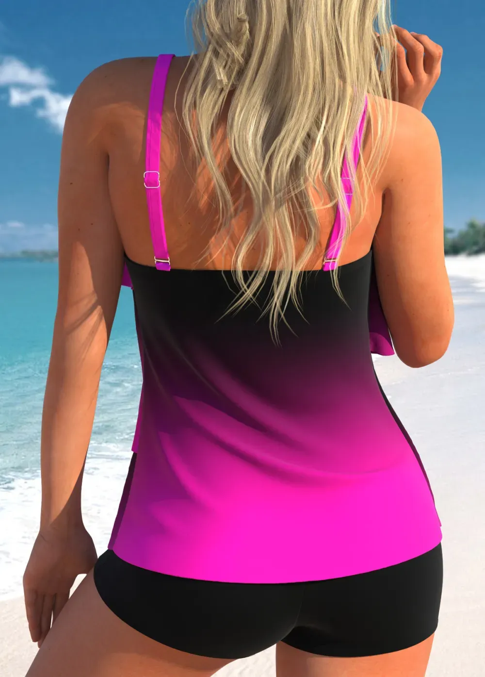 V Neck Patchwork Light Pink Tankini Top