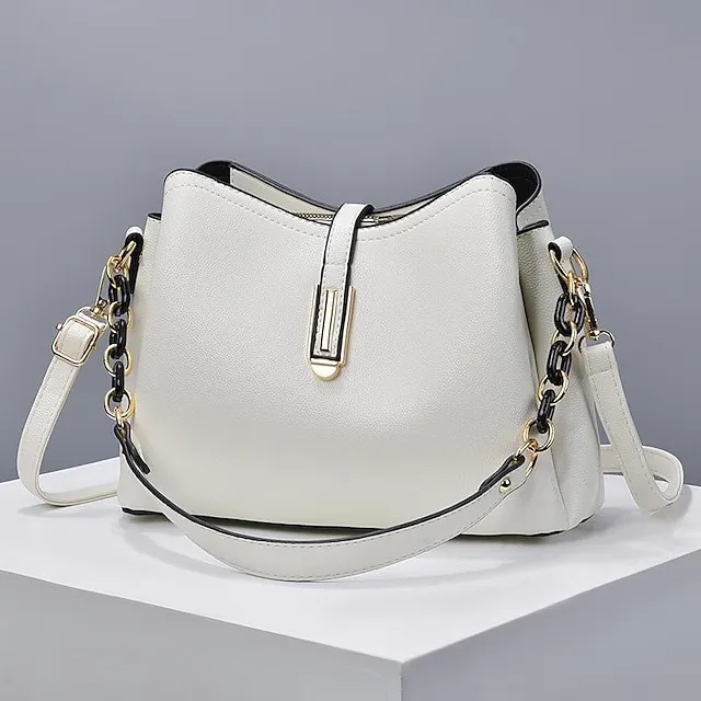 Women's Crossbody Bag Shoulder Bag Dome Bag PU Leather Office Daily Zipper Chain Large Capacity Waterproof Breathable Solid Color claret off white Black