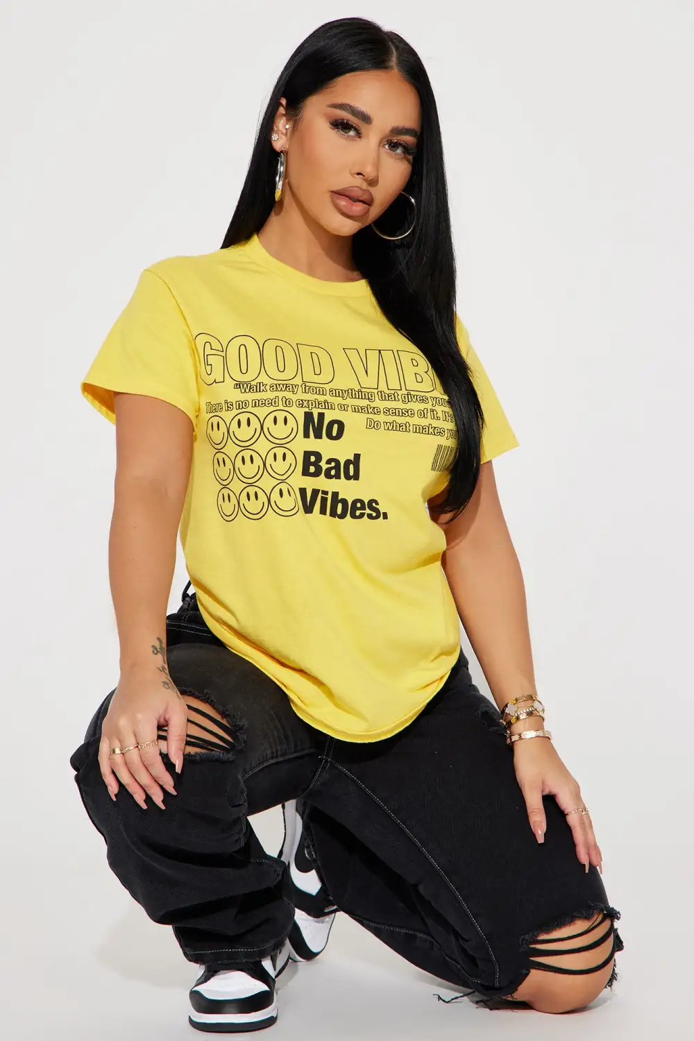 No Bad Vibes Smiley T-Shirt - Mustard
