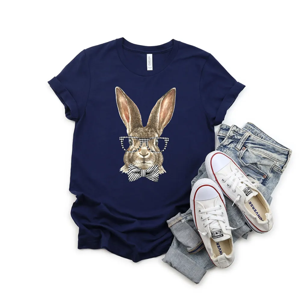 Easter Bunny Printed Round Neck Short Sleeve T-Shirt