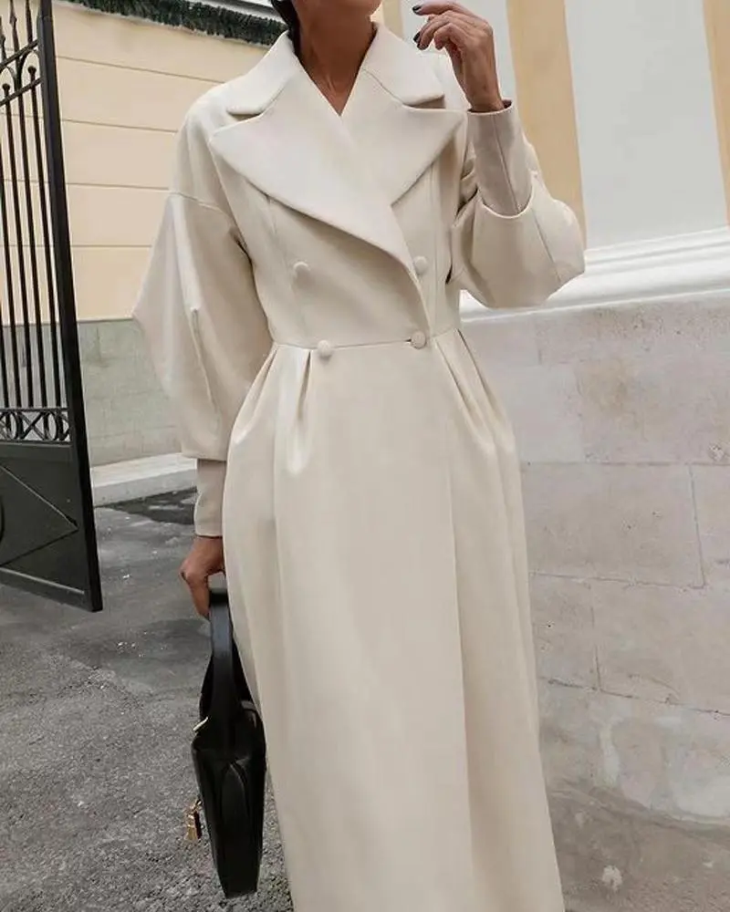Retro Court Style Lantern Sleeve Large Lapel Long Coat