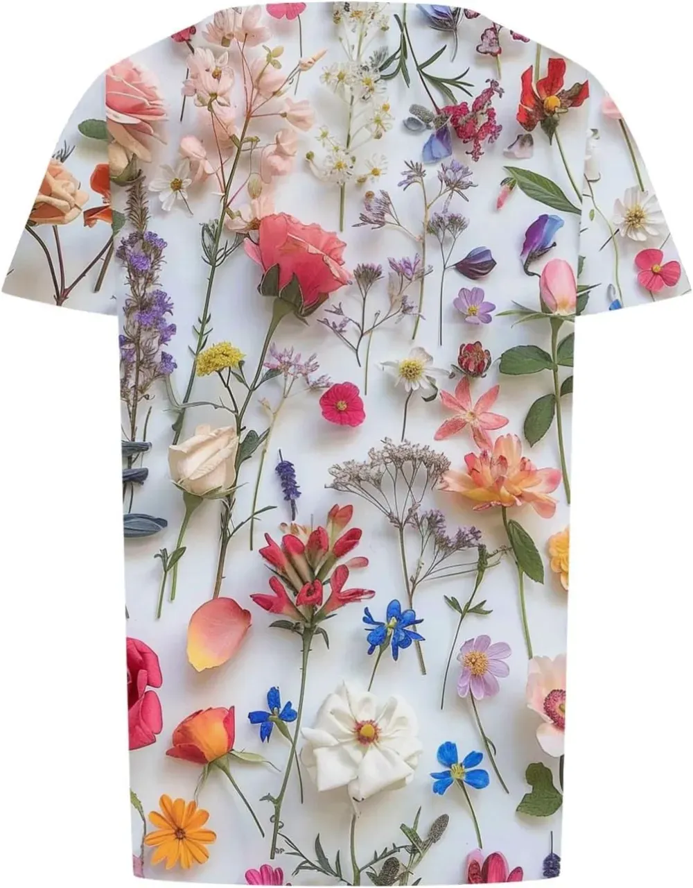 Womens Summer Pleated Front Shirts Tunics Casual Short Sleeved Loose Round Neck Boho Printed Tops Vacation Blouse