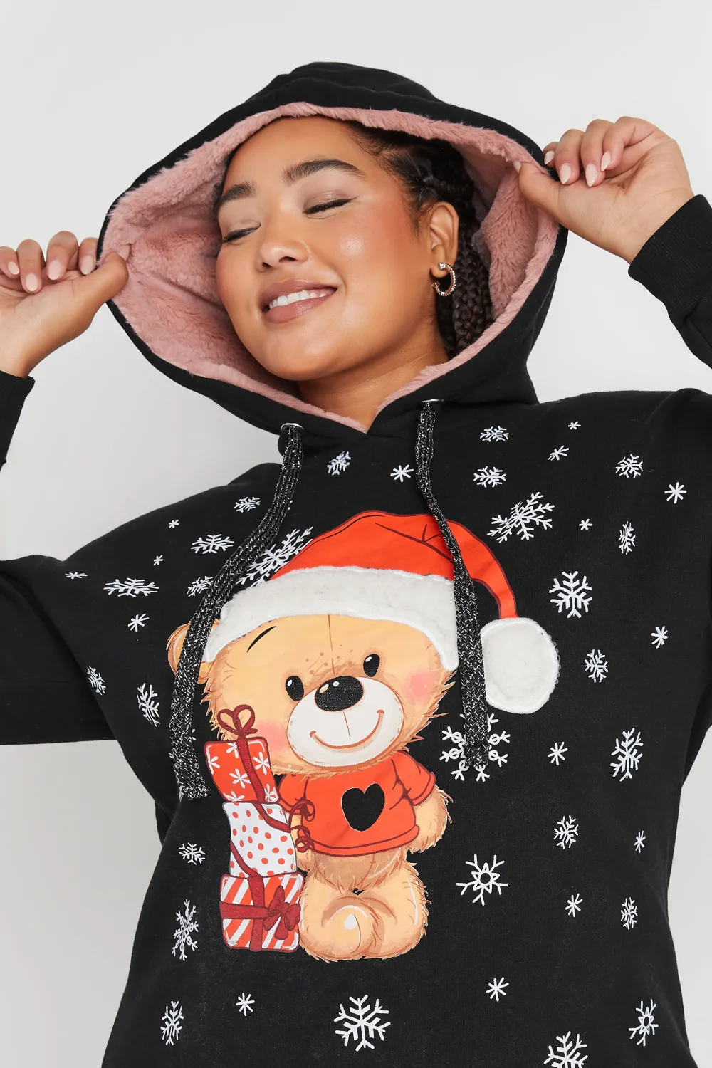 YOURS Curve Black Teddy Bear Christmas Hoodie