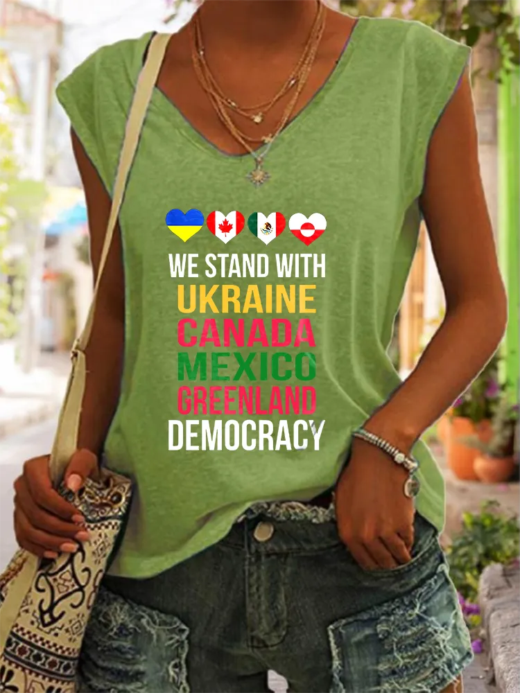Women's We Stand With Ukraine Canada Mexico Greenland Democracy V-neck Vest