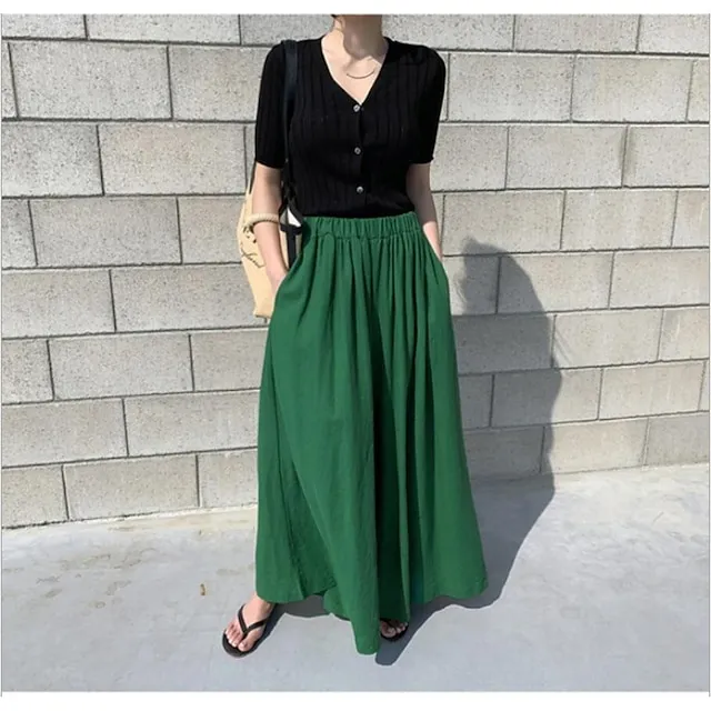 Women's Culottes Wide Leg Linen Pants Maillard Ankle-Length Faux Linen Pocket Baggy Mid Waist Streetwear Chino Casual Daily Light Gray 4 One-Size Spring & Summer Fall