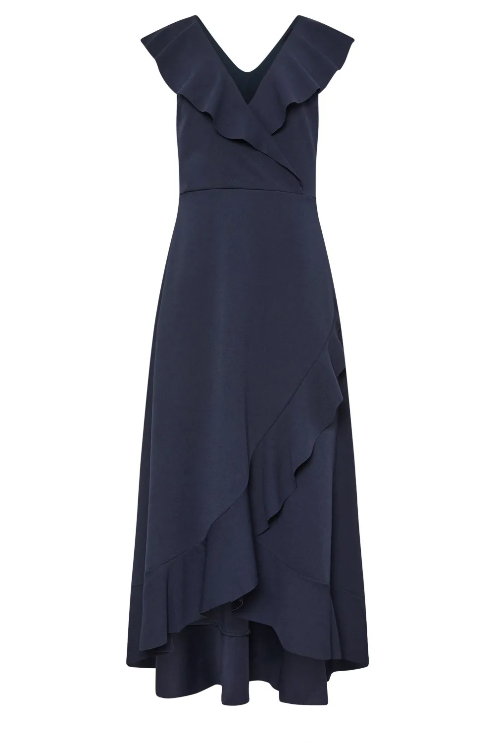 Navy Blue Frill Wrap Midi Dress