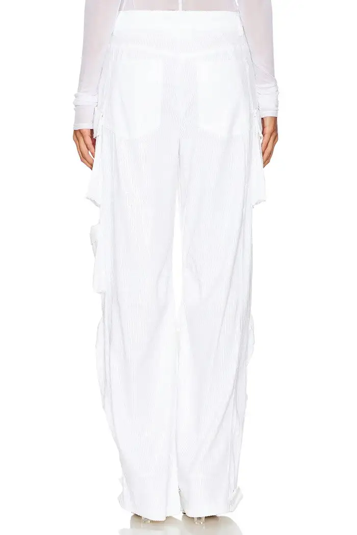 White Sequin-Embellished Wide-Leg Pants
