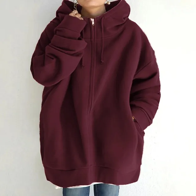 Women's Winter Jacket Hoodie Coat Solid Color Sport Causal Long Sleeve Hoodie Regular Winter Fall Deep Purple Grass Green Black M L XL