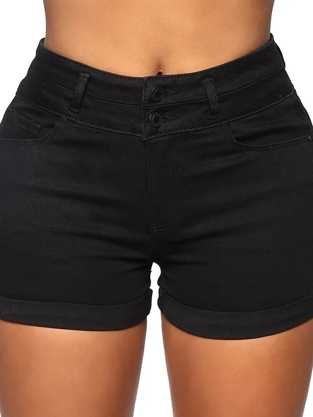 Women's Shorts Hot Pants Denim White Black Mid Waist Fashion Casual / Sporty Daily Weekend Side Pockets Stretchy Short Comfort Plain S M L XL XXL