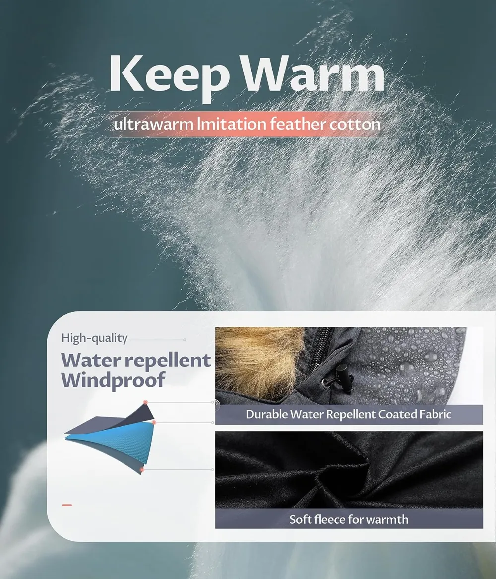 US Women's Winter Hooded Coat Waterproof Warm Long Puffer Jacket Parka