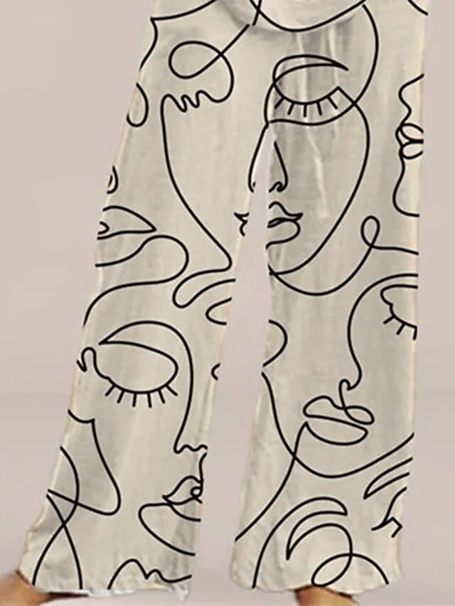 Women's Pajamas Sets Nighty Pjs 2 Pieces Graphic Prints Comfort Soft Home Bed Cotton Spandex Jersey Crew Neck Short Sleeve T shirt Tee Pant Spring Summer Beige