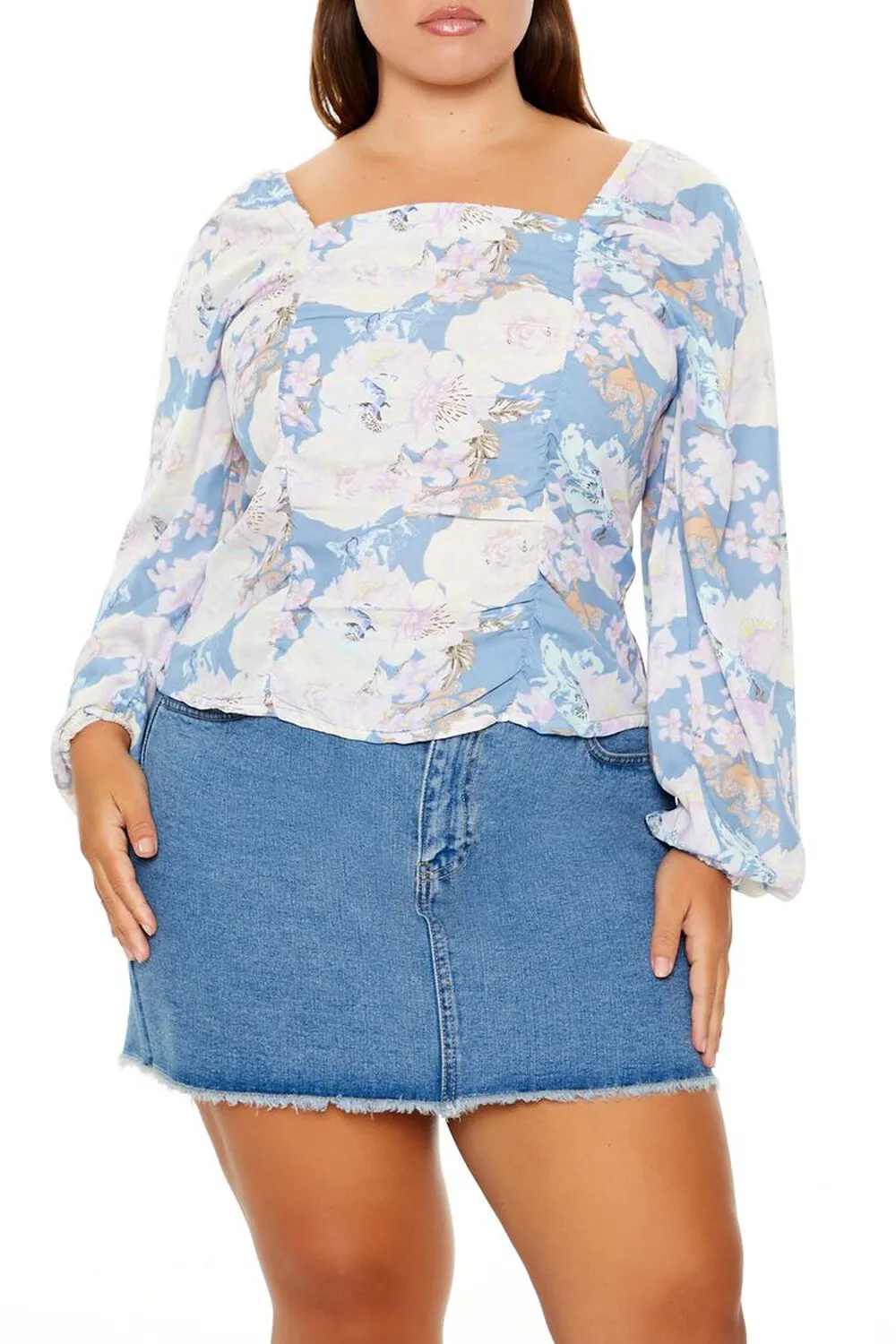 Plus Size Floral Square-Neck Top