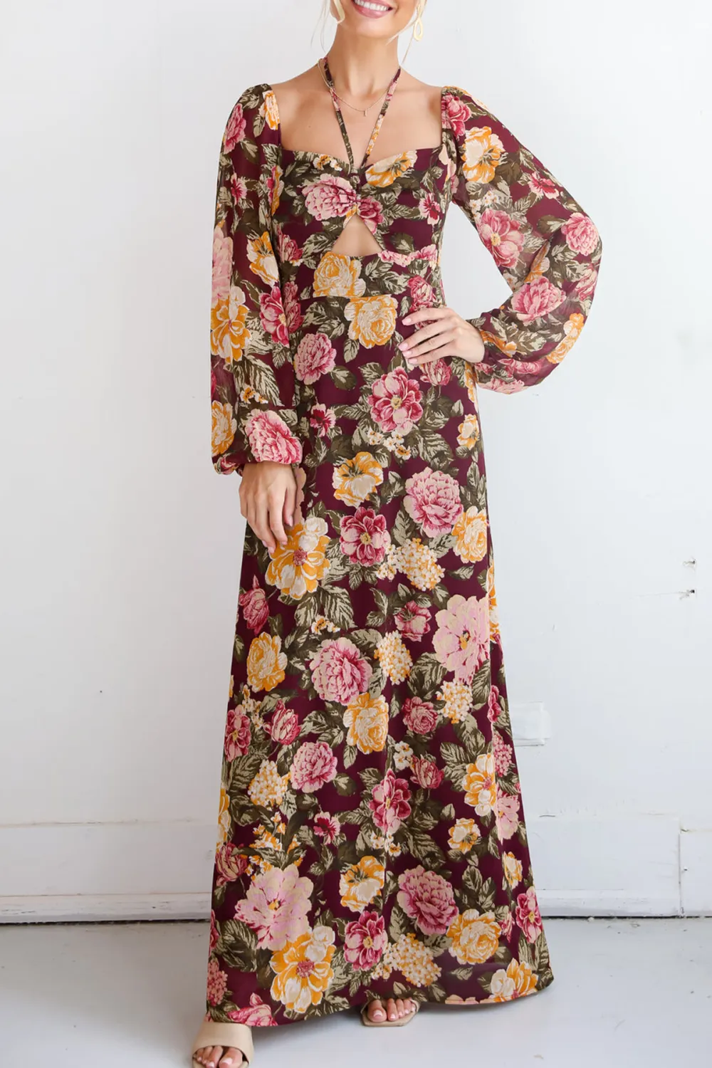Breathtaking View Plum Floral Maxi Dress