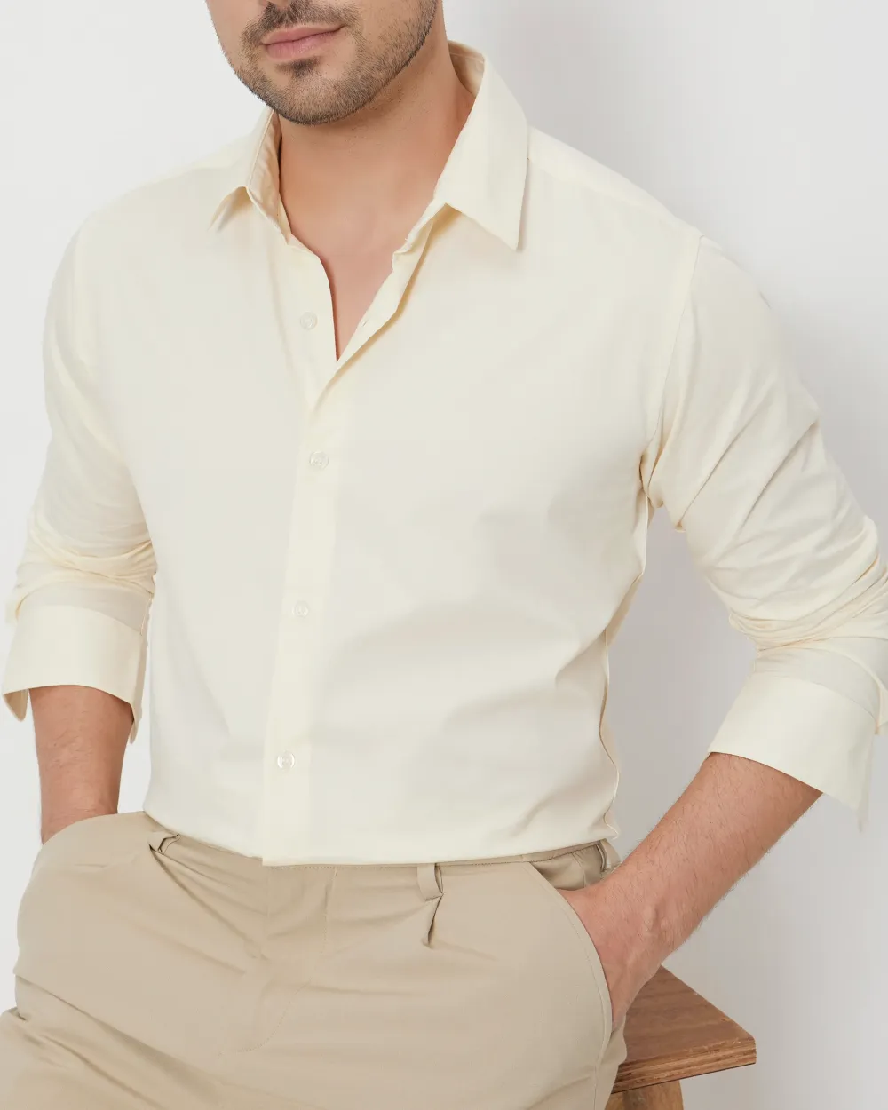 Leisure Soft And Comfortable Slim-Fit Dark beige Shirt