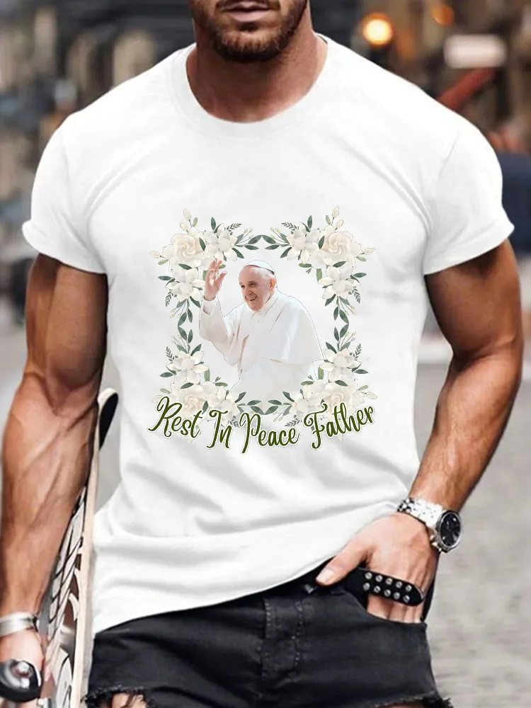 Men's Rest In Peace Father Print Short Sleeve Round Neck Cotton T-Shirt