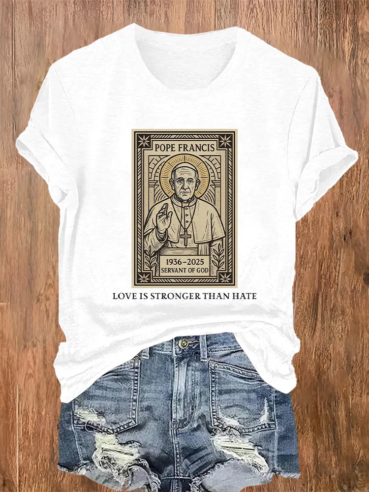 Women's 1936-2025 Servant Of God Love Is Stronger Than Hate Print Short Sleeve Round Neck Cotton T-Shirt